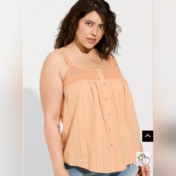 Torrid SZ 3 Peach Cotton Button Up Embroidered Crochet Tank Boxy Loose Fit - Picture 14 of 14